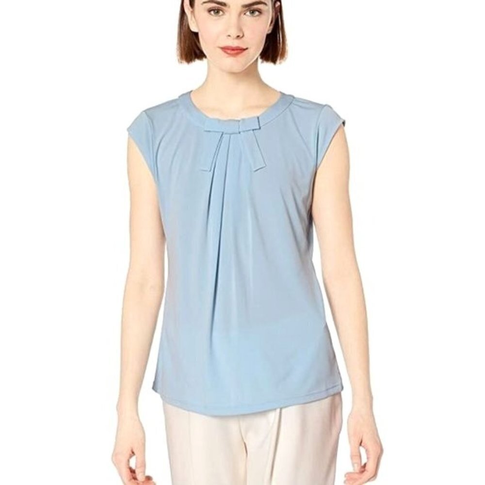 Karl Lagerfeld Heavenly Blue Bow Pleated Detail‎ Short Sleeve Top Size S